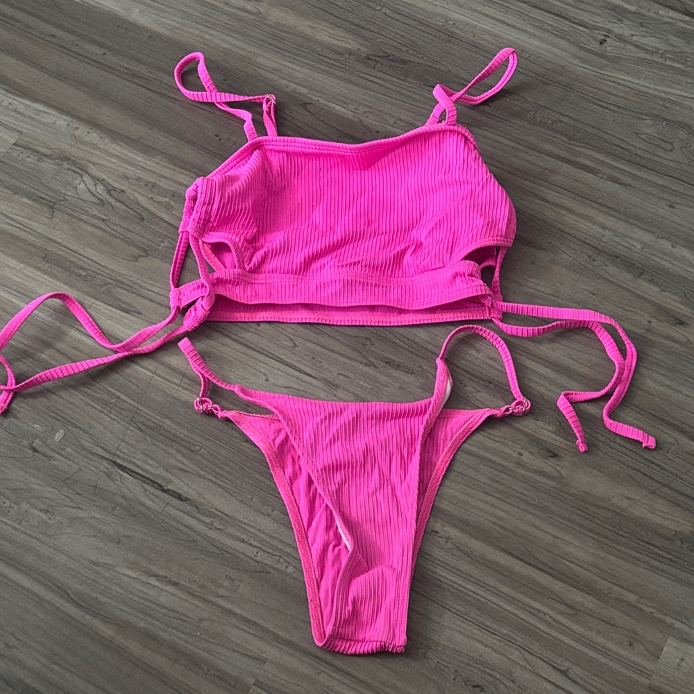 Vibrant Pink Ribbed Bikini Set